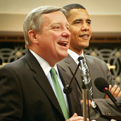 Sen. Dick Durbin (D-Illinois) and Sen. Barack Obama (D-Illinois) addressing the audience at a breakfast for Illinois constituents in Washington, D.C.  Event Photography by Alex Wilson